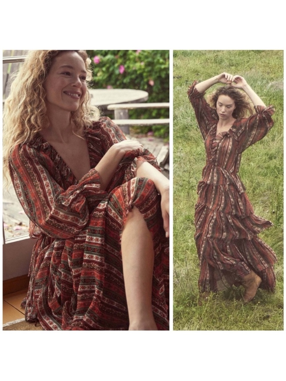 DÔEN Marlanna Silk Chiffon Maxi Dress Boho Tiered Floral Size XS NWT​